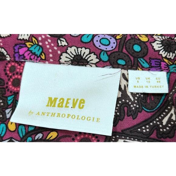 Maeve Janie Purple Floral Leaf Print Peasant Boho Ruffle Hem Blouse - Picture 10 of 11